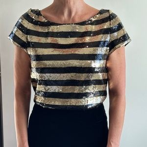 Black & gold striped, sequined Alice & Olivia top, Size SMALL